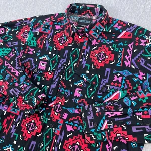Vintage Wrangler Frontier Shirt Mens L Tall Aztec Geometric Colorful 90s DAMAGE - Picture 1 of 15