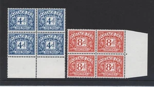 1968-9 4d & 8d STERLING NO WMK POSTAGE DUE UNMOUNTED MINT BLOCKS OF FOUR. D75/6 - Picture 1 of 1