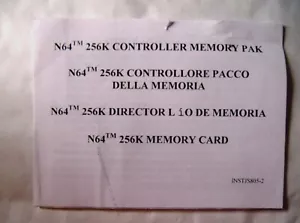 61164 Instruction Booklet - N64 256K Controller Memory Pak - Nintendo 64 () INST - Bild 1 von 1