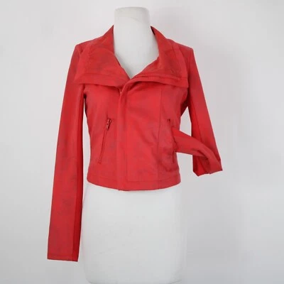 Rock Republic Sz 2 Coral Reddish Orange Peachskin Bomber Moto Line Poly Jacket - Image 1 of 4