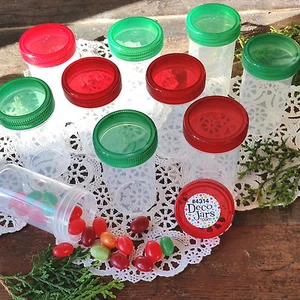 10 Pill Bottle Red Green Cap JARS Plastic Holiday Party Favor 2 ounce DecoJars - Picture 1 of 4