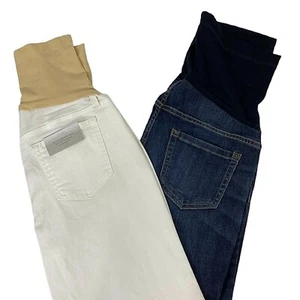 Pantalones de mezclilla de maternidad Liz Lange para mujer talla 12 azul blanco panel abdominal brillante - Imagen 1 de 13
