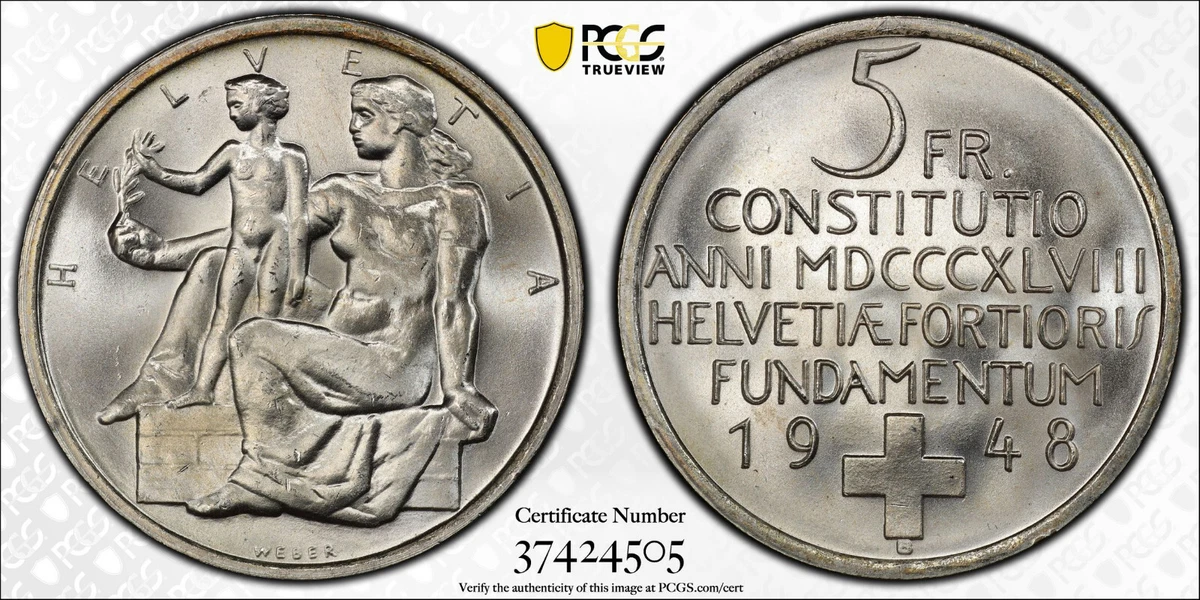 1948年 スイス 5フラン 憲法記念日 NGC MS65 1948 Year Swiss Coins for sale | eBay