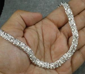 .925 Solid Sterling Silver Byzantine Flat Chain Necklace 7mm wide 20" - Bild 1 von 3