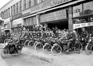 1922 INDIAN MOTORCYCLE LINEUP DEALER SHOWROOM SIGN 5X7 PHOTO LOS ANGELES, CALIF
