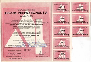 Romania, 1990's, Arcom International Company - Vintage Bond Certificate & Coupon - Picture 1 of 2