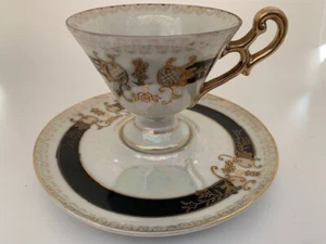 Juego de tazas y platillos de café/té opalescentes pintados a mano de cerámica fina LEFTON CHINA - Imagen 1 de 9