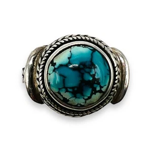 Sarda 925 Sterling Silver Natural Blue Turquoise Bali Ring Size 6 -0319 - Picture 1 of 7