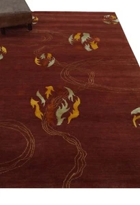 Hand knotted 6x8 Brown and Gold modern design wool and Art Silk area rug-DD/OC91 - Picture 1 of 11