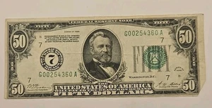 1928 $50 Fifty Dollar FRN Green Seal Note 7 Chicago Illinois  - Picture 1 of 8