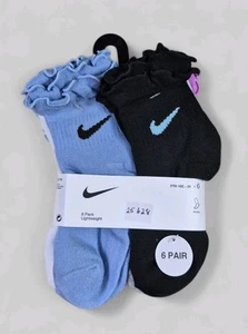 NIKE Girls Socks Ankle Ruffle Lightweight Everyday 6 Pair Shoe Size 10C-3Y  - Picture 1 of 6