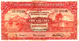 Trinidad & Tobago 2 Dollars 1939 Pick # 6b VF - Picture 1 of 3