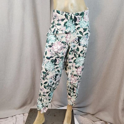 Pantalones Jill Lino Elastizados Verde Rosa Blanco Floral Pantalones Talla 1XLARGE 1XL Foto 1 de 4