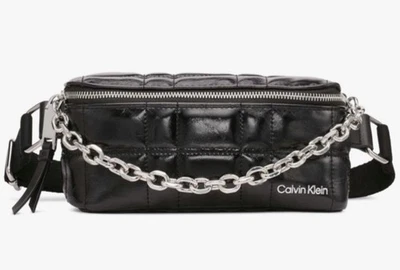 Calvin Klein Patent Black Quilted Belt Bag - Image 1 of 4