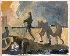 Nautical Fauvism Male Figures In Seascape Oil On Canvas 16x20 Original Signed - Picture 1 of 3