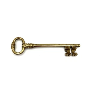 Large Antique Brass Barrel Pipe Skeleton Key 9.5in - Picture 1 of 10