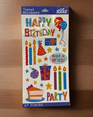 Sticko Stickers Happy Birthday Scrapbooking Boy Girl Colorful NEW 27 Stickers - Image 1 of 4