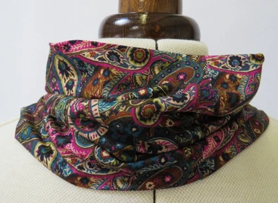 ECOTRIP Loop Scarf, Jersey, "Peacock Paisley", Pink, Brown, Blue, Teal, 18cm Wide