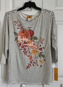 RUBY RD. WOMENS TOPS HAPPY HARVEST STRIPED KNIT BOAT NECK 3/4 SLEEVE SIZE 2X - Picture 1 of 6