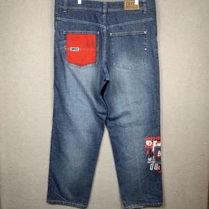 Jeans vintage Y2K Enyce larghi skater sbiadito hip hop streetwear gamba larga uomo 38x32 - Foto 1 di 16