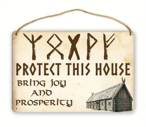 VIKING THEMED ~ METAL WALL HANGING~ 12 X 8 Inches~ RUNES~PROTECT THIS HOUSE - Picture 1 of 3