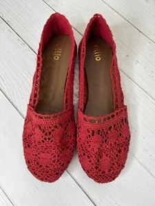 Ollio Women's Shoes Red Floral Lace Breathable Round Toe Ballet Flats Size 8 - Picture 1 of 12