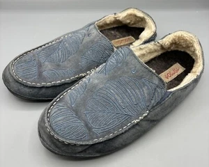 Olukai Womens Slippers 9 Blue Suede Nohea Shearling - Picture 1 of 6