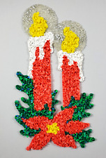 Vintage Christmas Melted Plastic Popcorn Window Hanging Decor Glitter Candle