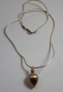 Vintage lovely golden tear drop pendant on cream silken cord 22" plain simple - Picture 1 of 3