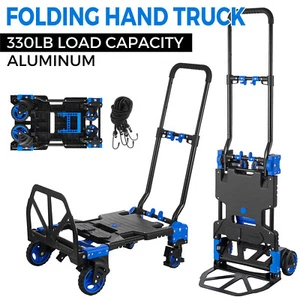 2in1 Folding Hand Truck Convertible Portable Dolly Cart with Rubber Wheels 330lb - Picture 1 of 12