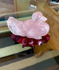 Fine Antique Rose Quartz Chinese Jade on Fitted Rosewood Base - Picture 1 of 10