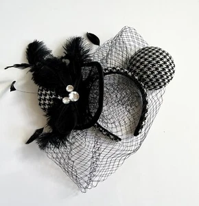 Disney 2015 Retro Vintage Black & White Houndstooth Minnie Mouse Ears Headband - Picture 1 of 5