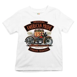Original American Pride Youth T-shirt Biker Chopper Motorcycle Enthusiast Kids - Picture 1 of 29