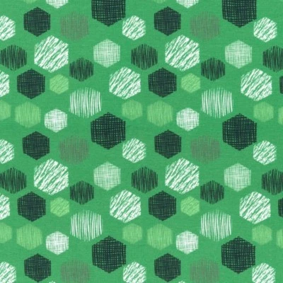 Jersey Baumwolle Stoff Druck weiß schwarz grün Ton in Ton HEXAGON BOTTLE  - Bild 1 von 4