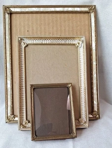 Vtg Ornate Gold Tone Metal Picture Frames Set of 3 Various Sizes, Easel Backs - Picture 1 of 14