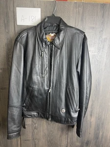Harley Davidson Full Zip Leather Jacket Lined Men's Medium Black Logo RN103819 - Picture 1 of 12