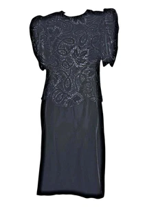 Vintage Scott McClintock schwarzes Samtkleid Gr. 10 Glitzer Puffärmel formell 80er - Bild 1 von 18
