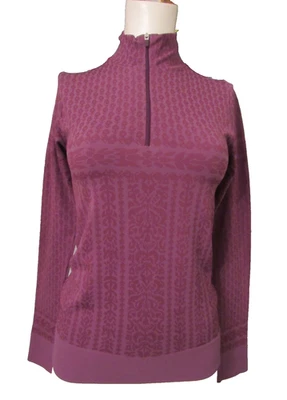 ATHLETA 1/4 Cremallera Púrpura Floral Simulado Cuello Acanalado Largo SLV Atletismo Yoga Gimnasio Top Foto 1 de 4