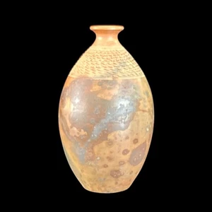 Vintage Fine Arts Vase Etched Hand Thrown Sagger Sgraffito Small Urn Signed 3.75 - Picture 1 of 8