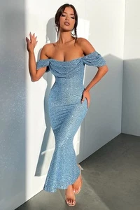That’s So Fetch Nara Off The Shoulder Sequin Maxi Dress / With Tags / Size 12 - Picture 1 of 6