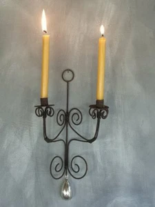 Candle Sconce - Thin Taper Candle Holder - Wall Mounted Rustic Wire Candlestick - Picture 1 of 2