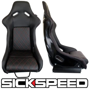 SICKSPEED GAIJIN SERIES BLACK & RED DIAMOND STITCH RACING VIP BUCKET SEATS P1 - Picture 1 of 1