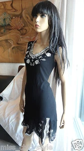 Classy Joseph Ribboff Vestido Negro Blanco Flor Bordado 4 EE. UU. UK6 - Imagen 1 de 8