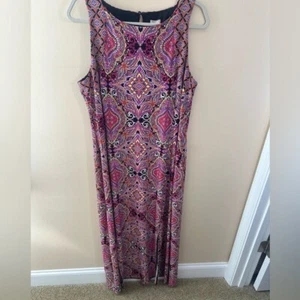 Chico's Mediterranean Maxi Jersey Dress Size 2 (M, 12) Pink Red 2 slits - Picture 1 of 7