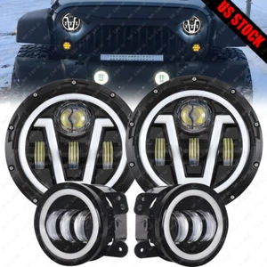 For Jeep Wrangler JK 2007-2018 Combo Hi-Lo 7" LED Headlights + 4" LED Fog Lights - Picture 1 of 18