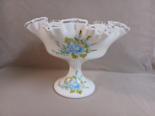 Fenton 1960's Silver Crest Ruffled Hand Painted Footed Signed Floral Bowl