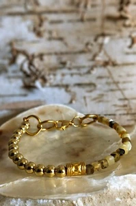 Natural Yellow Opal & Gold Balls In Half And Half Beaded Bracelet - Picture 1 of 6