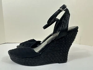 White House Black Market WHBM Gianna Wedge Sandals Black Size 8.5M Ankle Strap - Picture 1 of 8