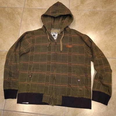 Chaqueta con Capucha Zoo York Sherpa Cremallera Para Hombre Ajuste M/L Bloque de Color Cuadros Verde Oli Foto 1 de 4