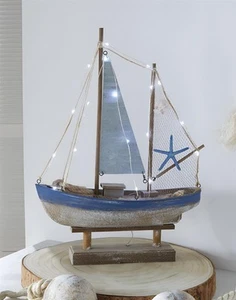 LED Deko Segelschiff Holz, Shabby Look, 48 cm, maritime Figur Segel Boot Schiff - Bild 1 von 6